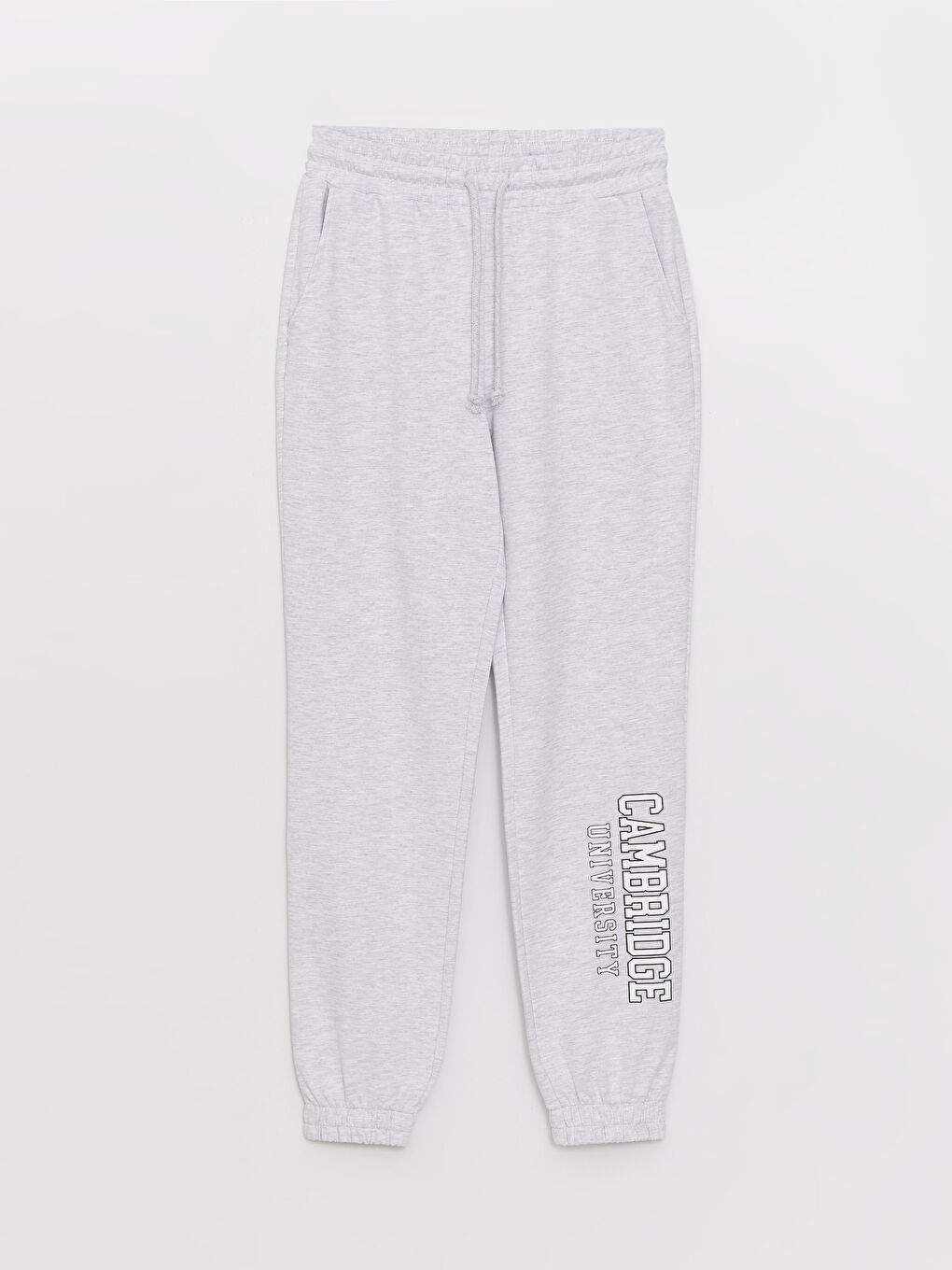 Gri Beli Lastikli Cambridge University Baskılı Kadın Jogger Eşofman Altı-5