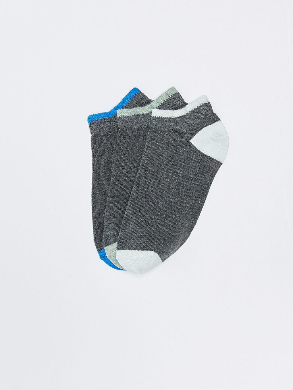 Antrasit Renk Bloklu Erkek Çocuk Patik Çorap 3'lü-1