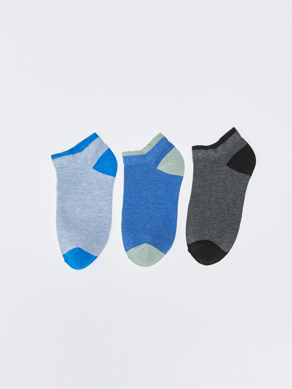 Mavi Renk Bloklu Erkek Çocuk Patik Çorap 3'lü