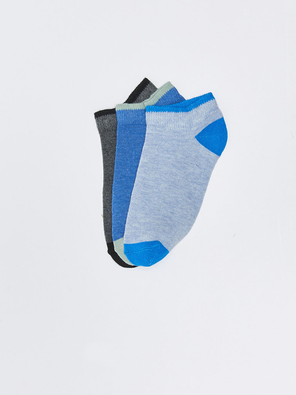 Mavi Renk Bloklu Erkek Çocuk Patik Çorap 3'lü-1