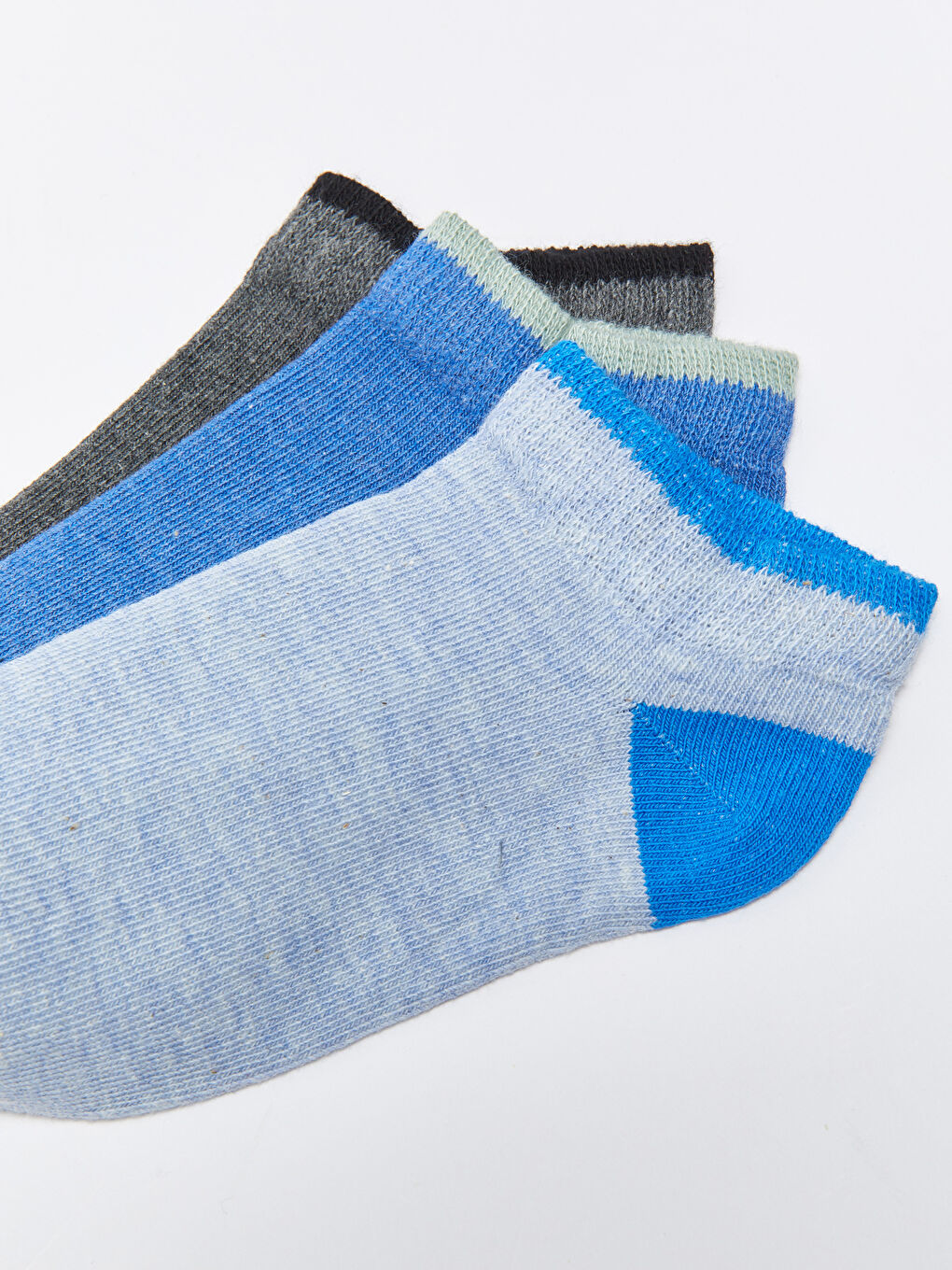 Mavi Renk Bloklu Erkek Çocuk Patik Çorap 3'lü-2