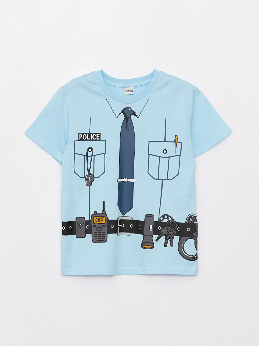 Mavi Bisiklet Yaka Baskılı Kısa Kollu Erkek Çocuk Tişört