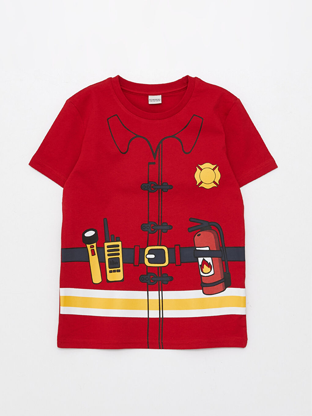 Kırmızı Bisiklet Yaka Baskılı Kısa Kollu Erkek Çocuk Tişört