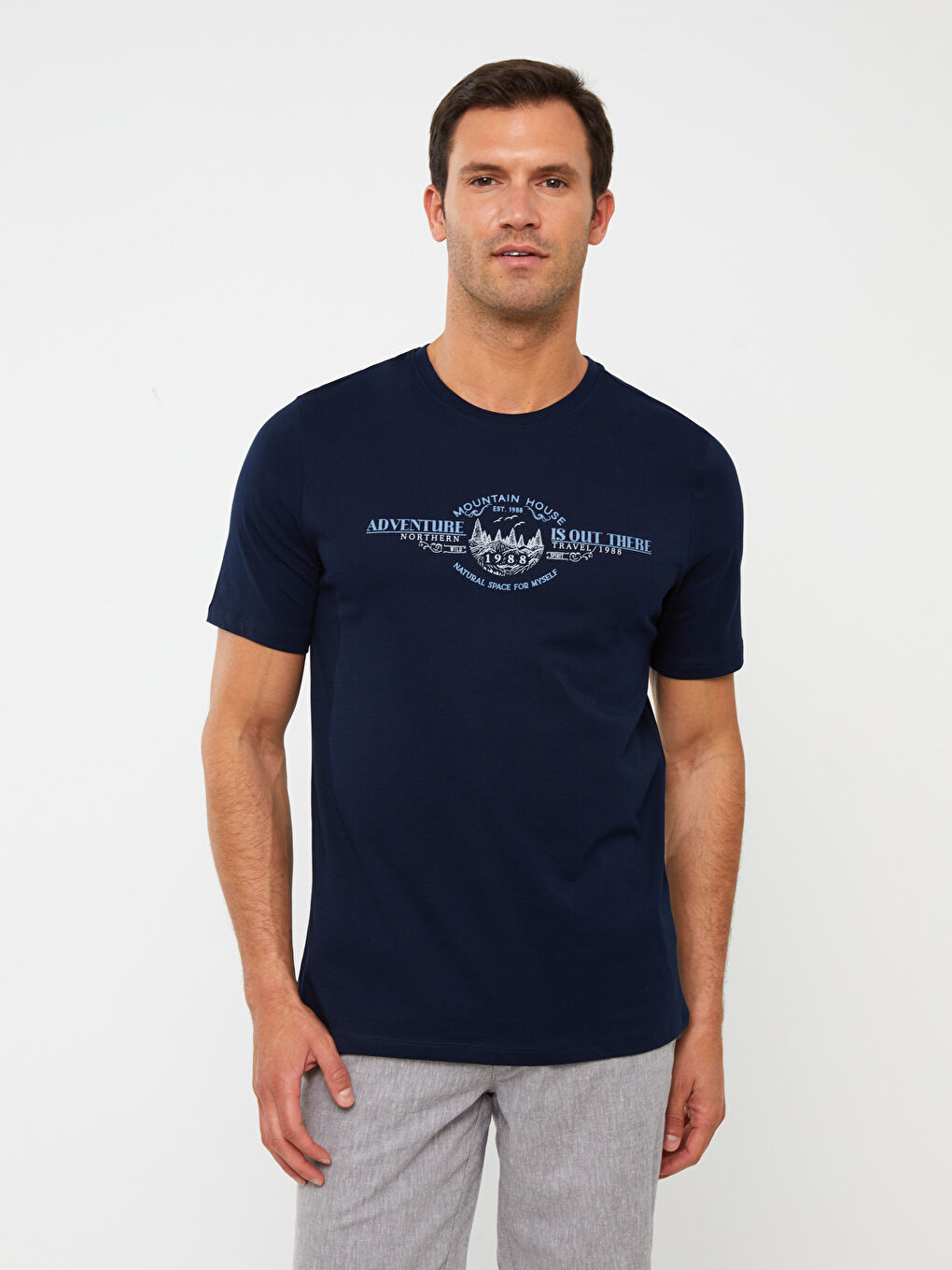 Crew Neck Short Sleeve Printed Combed Cotton Men's T-shirt-1