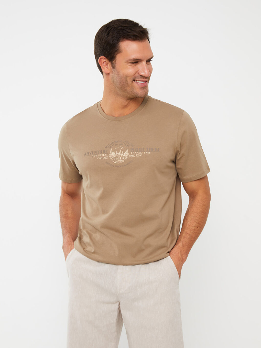 Crew Neck Short Sleeve Printed Combed Cotton Men's T-shirt