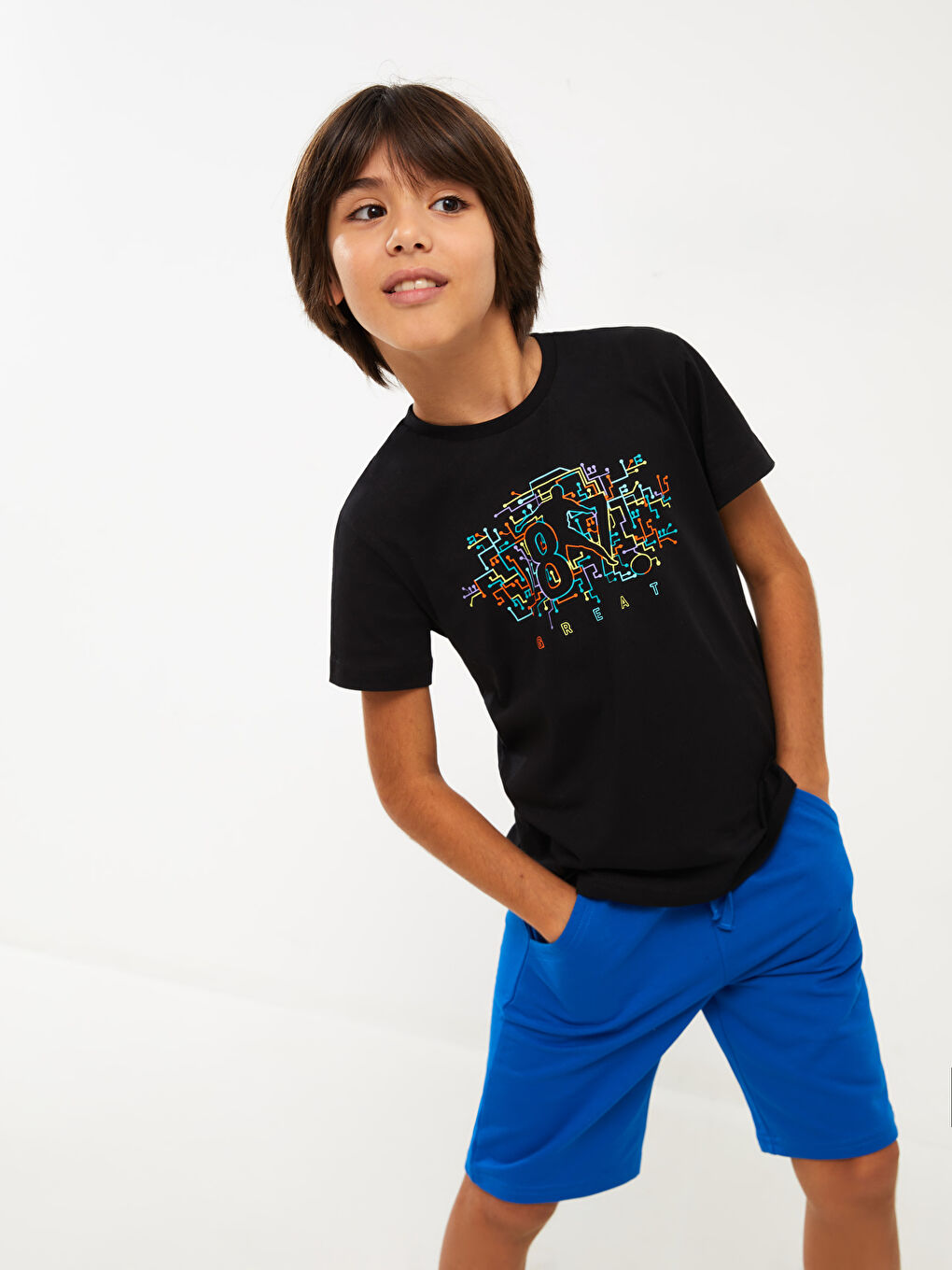 Crew Neck Printed Short Sleeve Boys' T-Shirt-1
