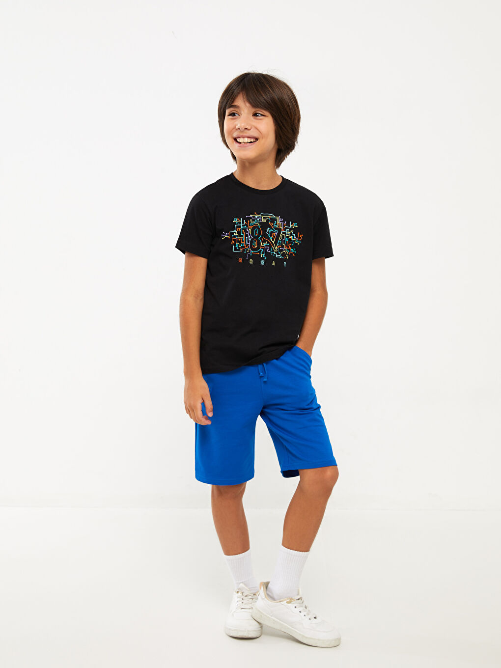 Crew Neck Printed Short Sleeve Boys' T-Shirt-2