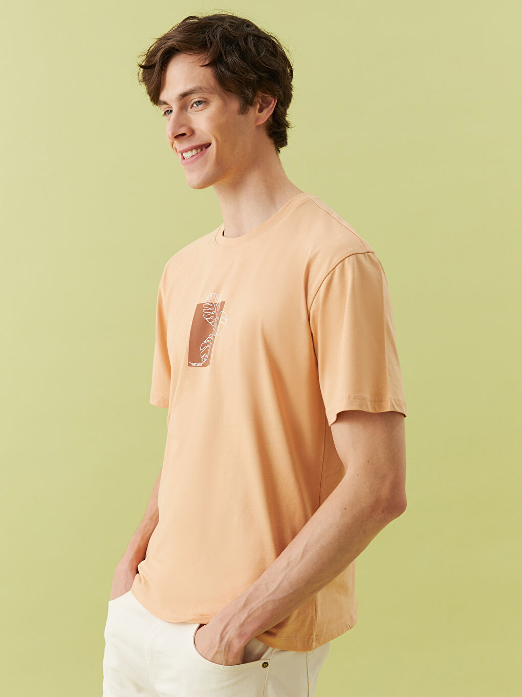 Kahverengi Bisiklet Yaka Kısa Kollu Baskılı Penye Erkek Tişört