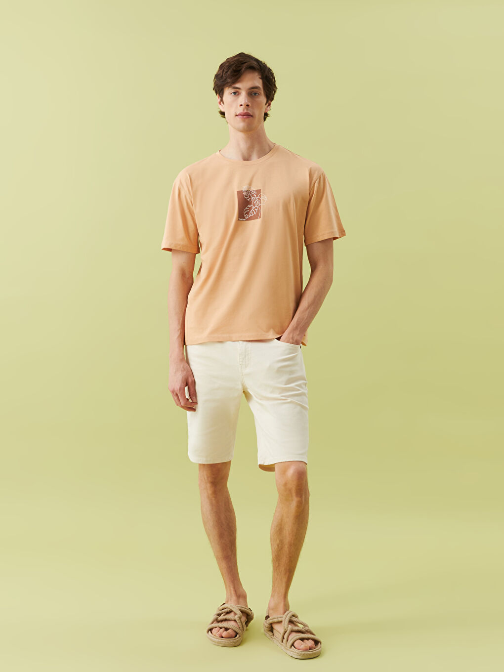 Kahverengi Bisiklet Yaka Kısa Kollu Baskılı Penye Erkek Tişört-4