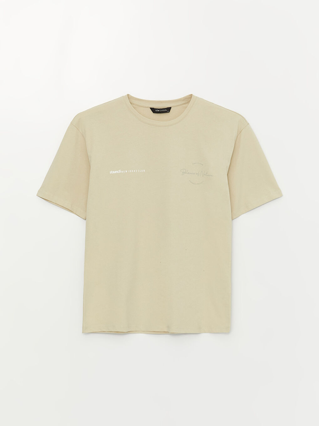 Bej Bisiklet Yaka Kısa Kollu Baskılı Penye Erkek Tişört-10