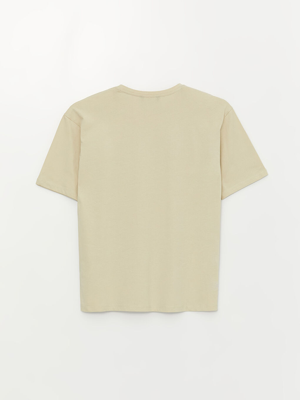 Bej Bisiklet Yaka Kısa Kollu Baskılı Penye Erkek Tişört-11