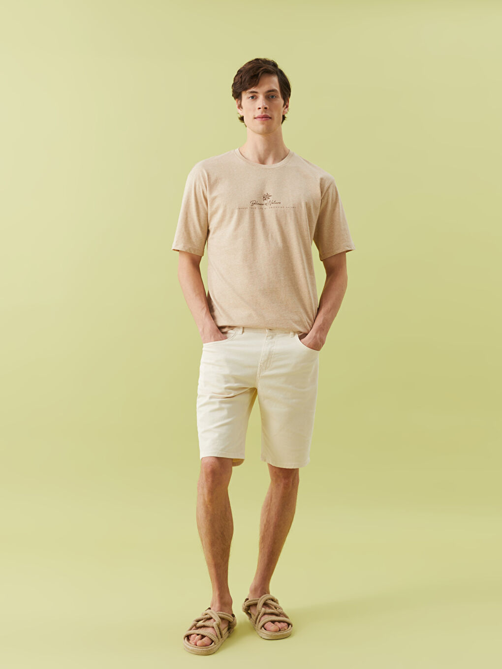 Kahverengi Bisiklet Yaka Kısa Kollu Baskılı Penye Erkek Tişört-4