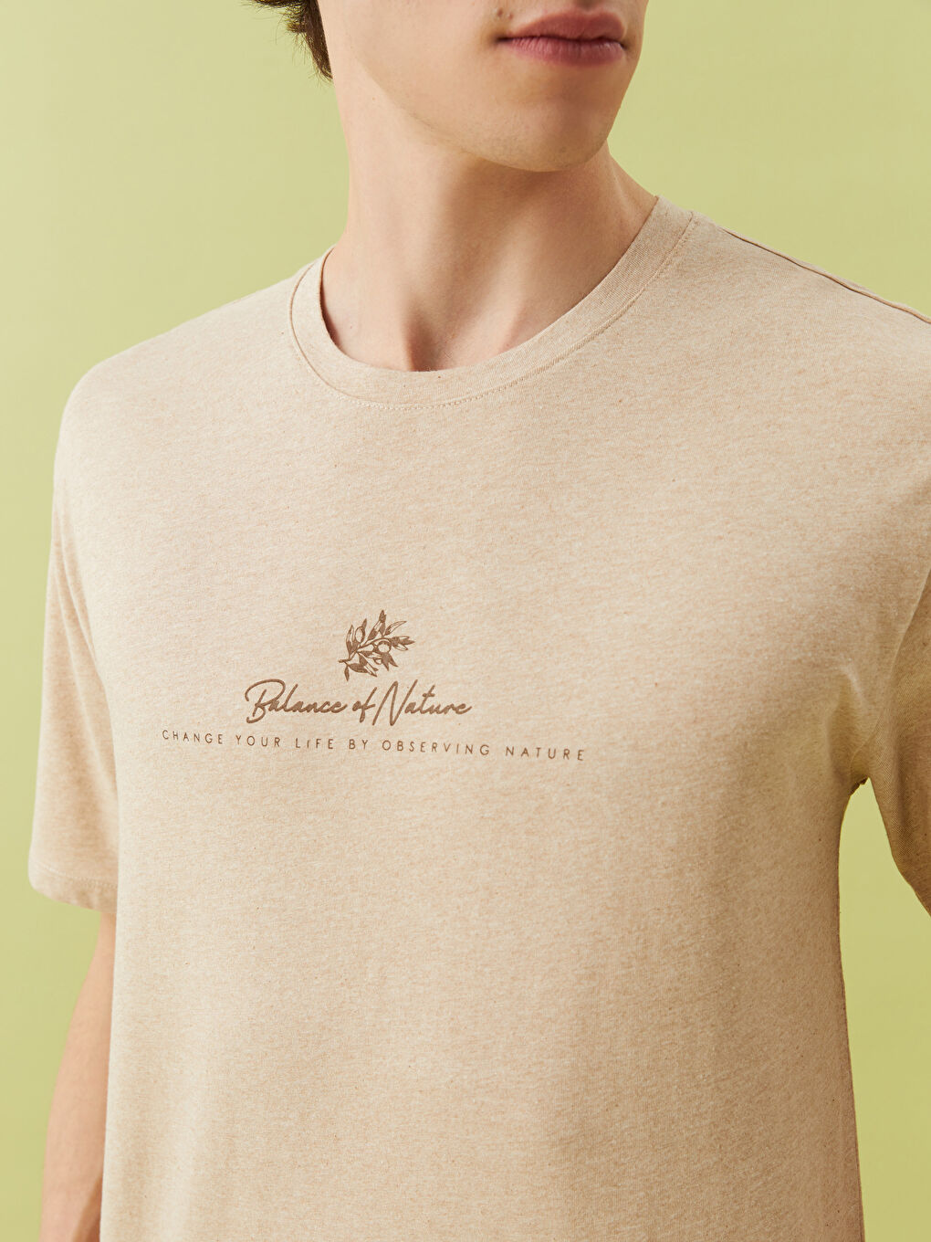 Kahverengi Bisiklet Yaka Kısa Kollu Baskılı Penye Erkek Tişört-6