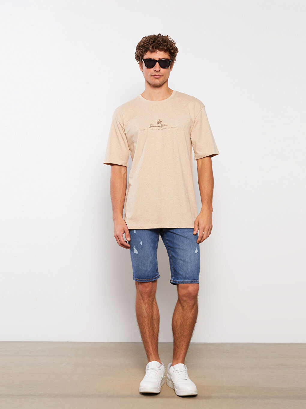 Kahverengi Bisiklet Yaka Kısa Kollu Baskılı Penye Erkek Tişört-3