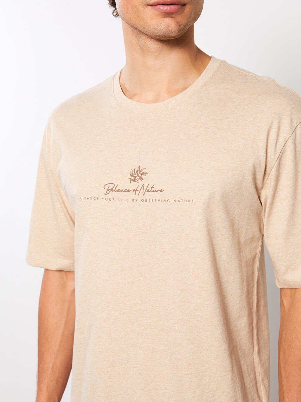 Kahverengi Bisiklet Yaka Kısa Kollu Baskılı Penye Erkek Tişört-7