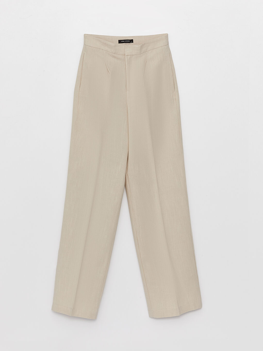 Bej Yüksek Bel Rahat Kalıp Kadın Pantolon-5