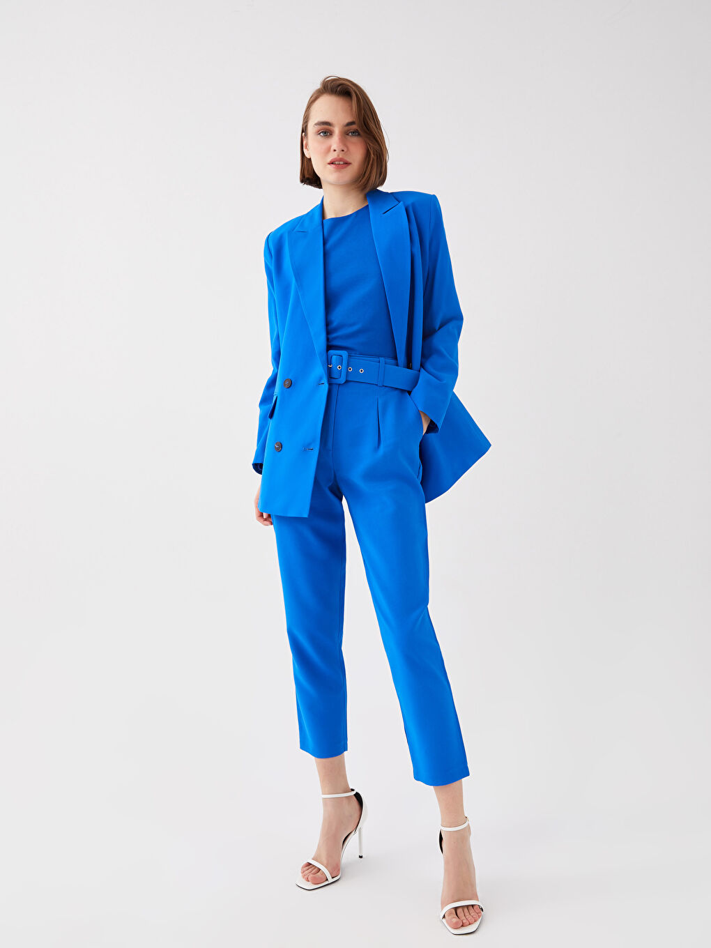 Mavi Yüksek Bel Rahat Kalıp Kadın Pantolon-1