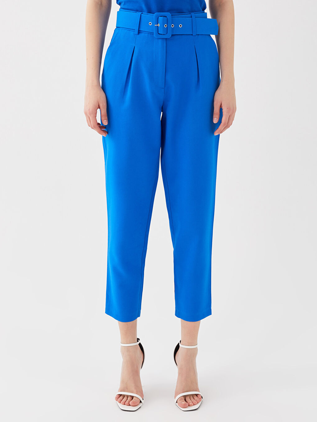 Mavi Yüksek Bel Rahat Kalıp Kadın Pantolon-2