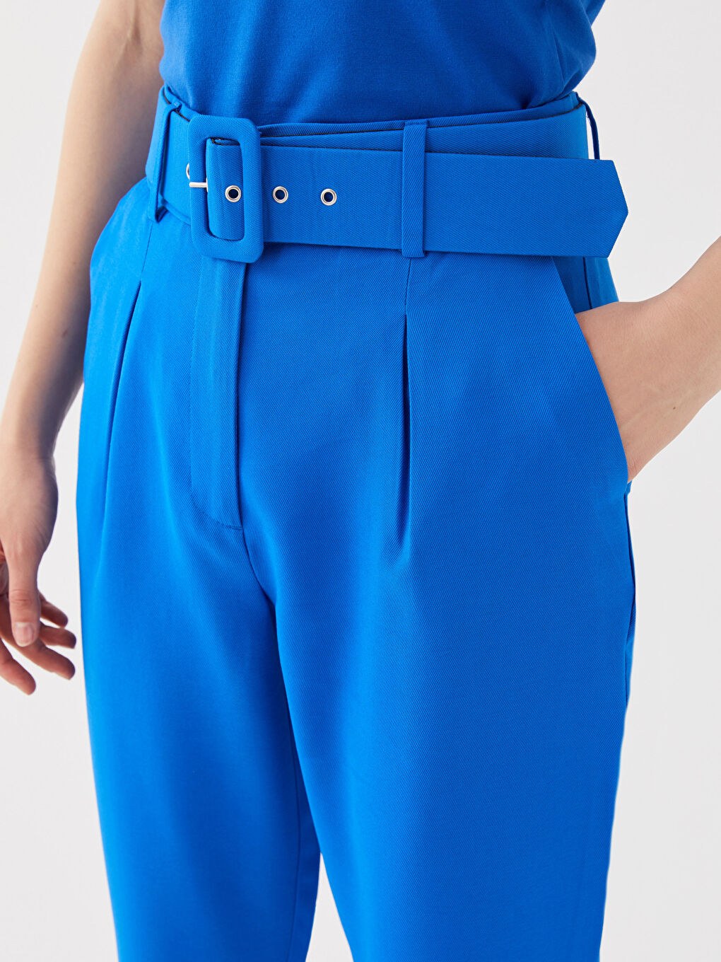 Mavi Yüksek Bel Rahat Kalıp Kadın Pantolon-3