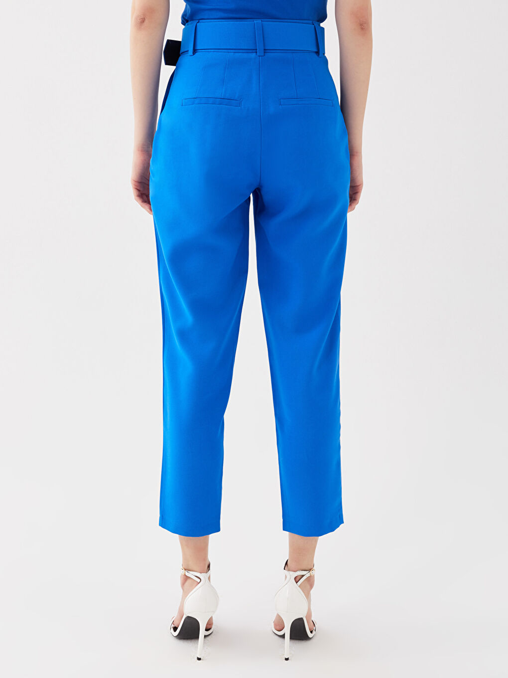 Mavi Yüksek Bel Rahat Kalıp Kadın Pantolon-4