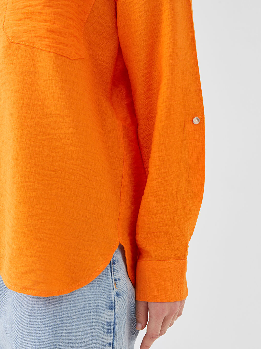 Turuncu Cep Detaylı Uzun Kollu Kadın Gömlek-3