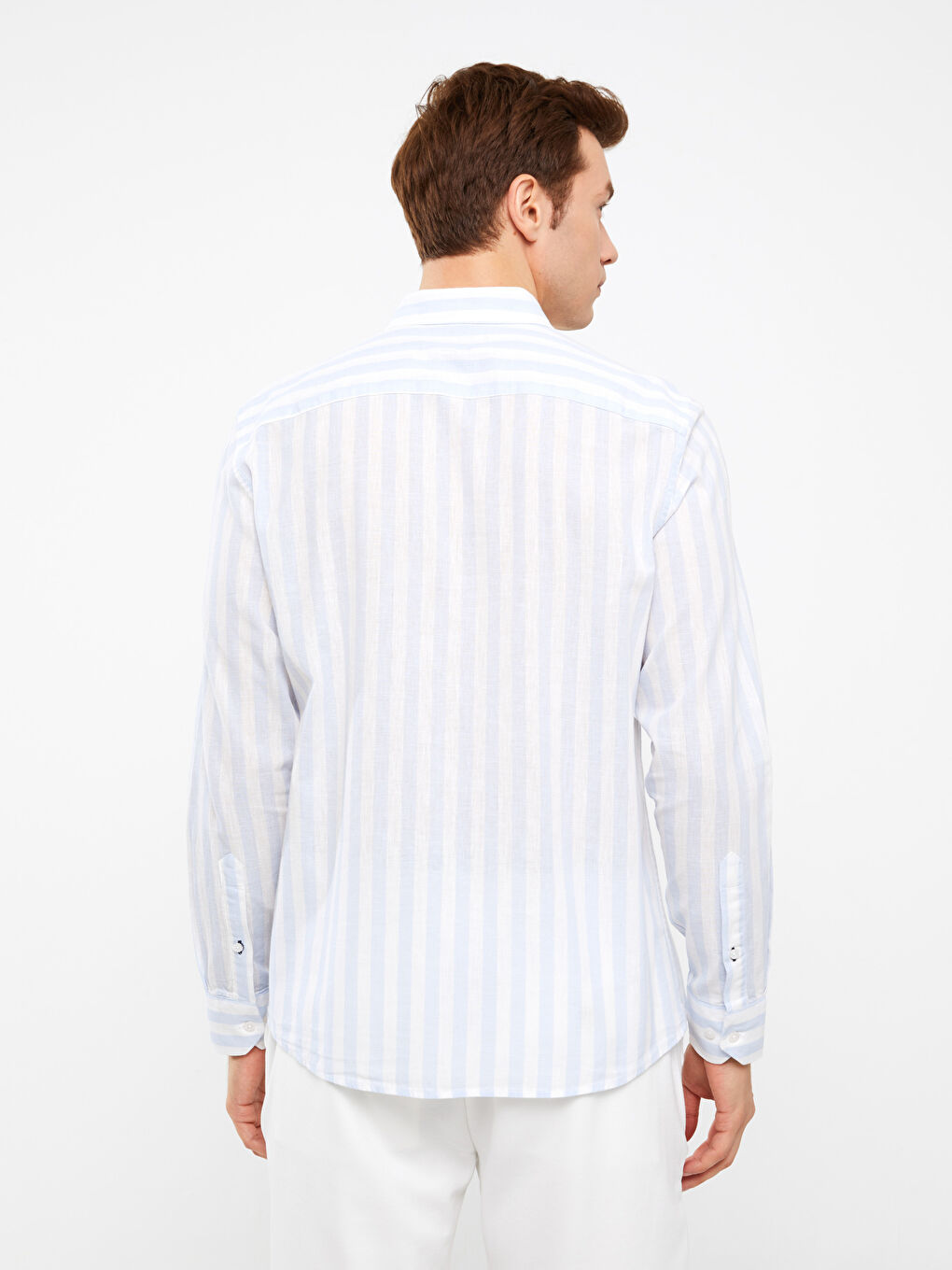 Mavi Regular Fit Uzun Kollu Çizgili Keten Karışımlı Erkek Gömlek-4