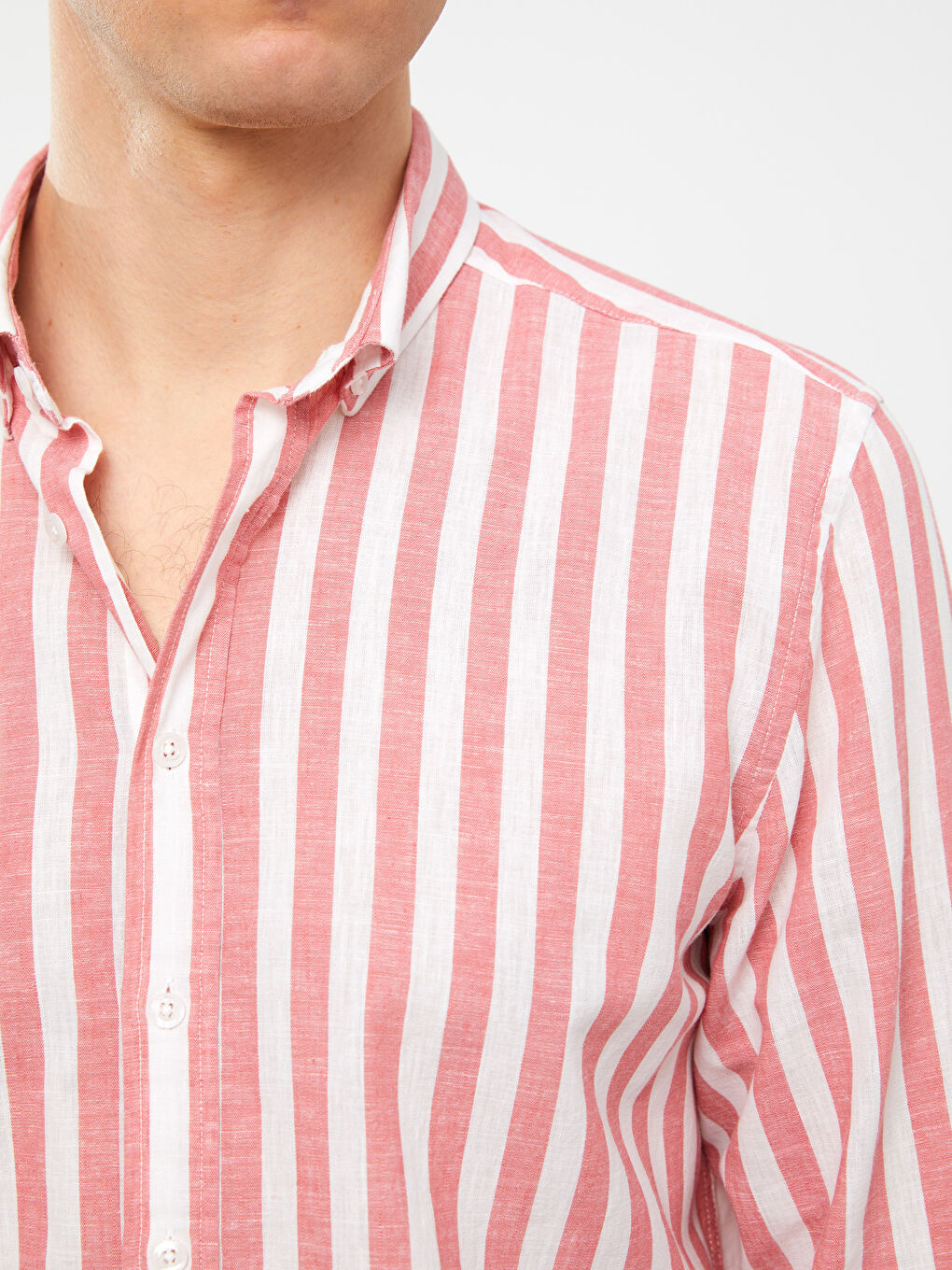 Chemise pour Hommes en Mélange de Lin à Rayures, Manches Longues, Coupe Régulière-3