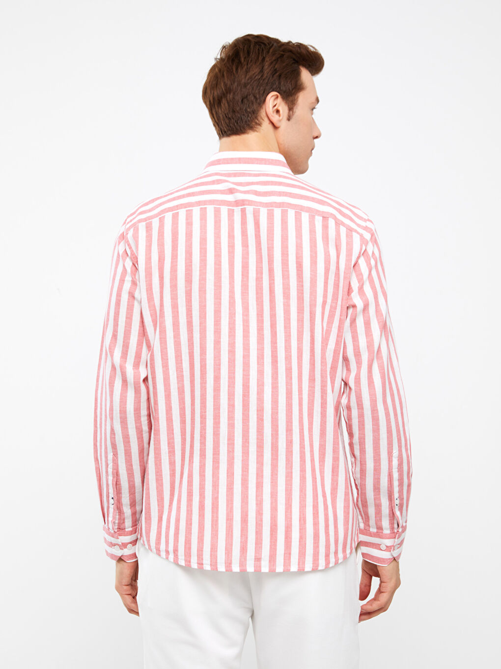 Chemise pour Hommes en Mélange de Lin à Rayures, Manches Longues, Coupe Régulière-4