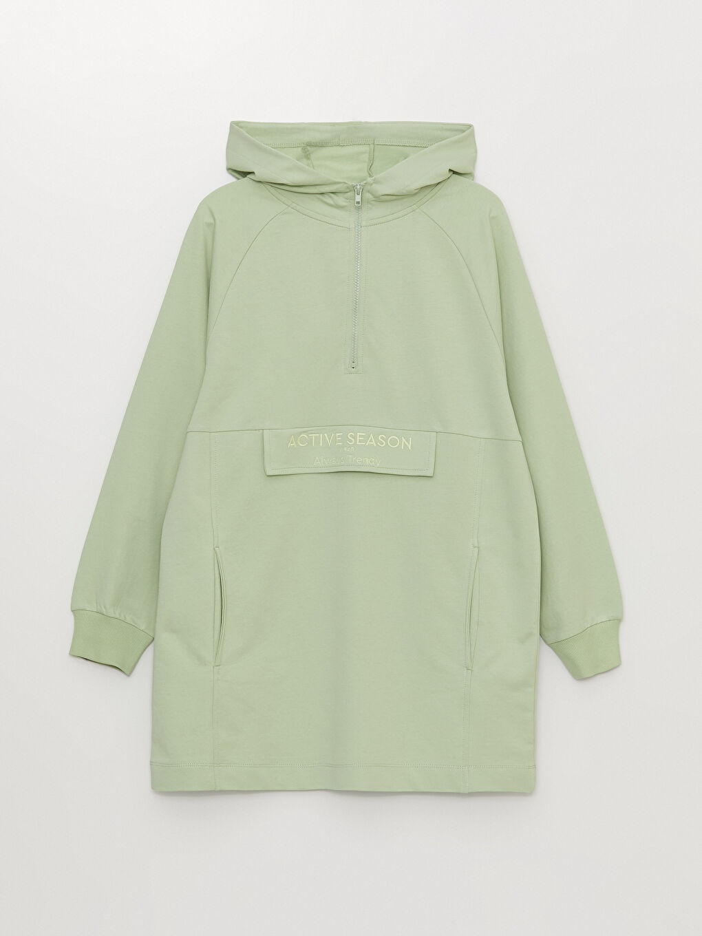 Yeşil Kapüşonlu Baskılı Oversize Kadın Sweatshirt Tunik-5