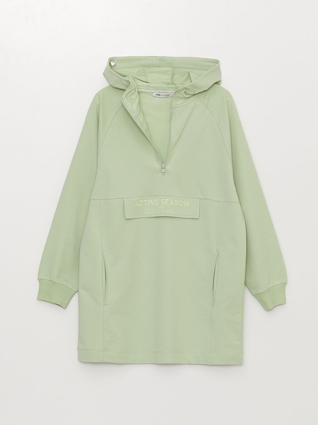 Yeşil Kapüşonlu Baskılı Oversize Kadın Sweatshirt Tunik-6