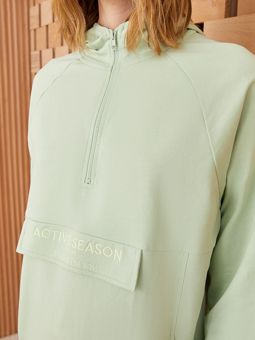 Yeşil Kapüşonlu Baskılı Oversize Kadın Sweatshirt Tunik-3