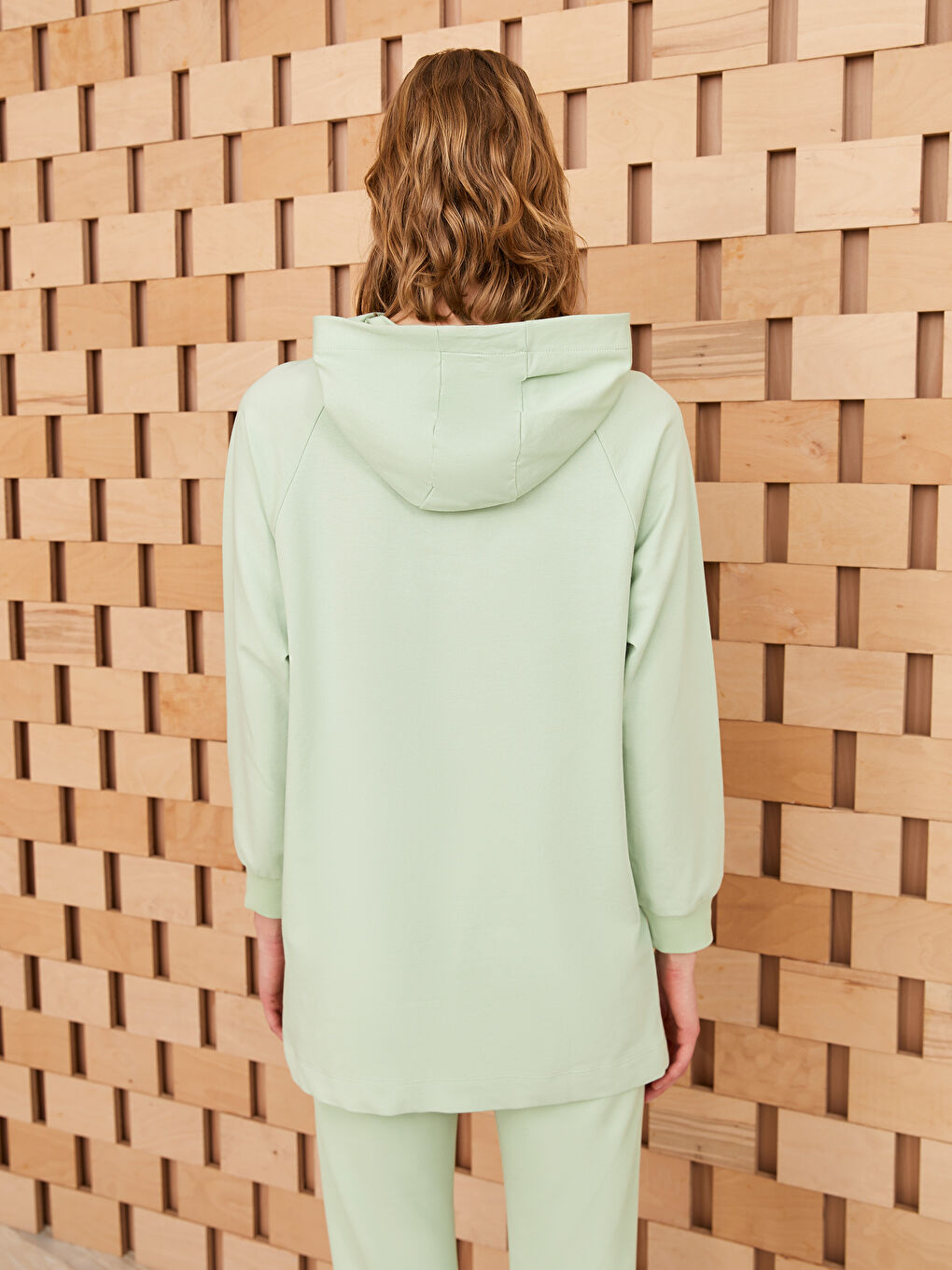 Yeşil Kapüşonlu Baskılı Oversize Kadın Sweatshirt Tunik-4