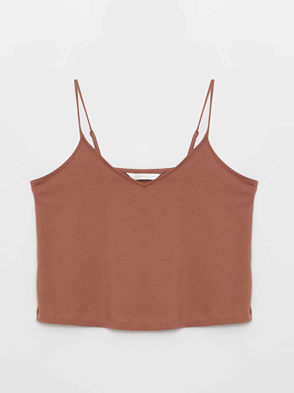 Kahverengi V Yaka Düz Askılı Kadın Şortlu Pijama Takımı-6