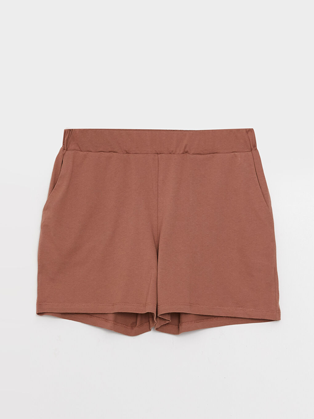 Kahverengi V Yaka Düz Askılı Kadın Şortlu Pijama Takımı-7