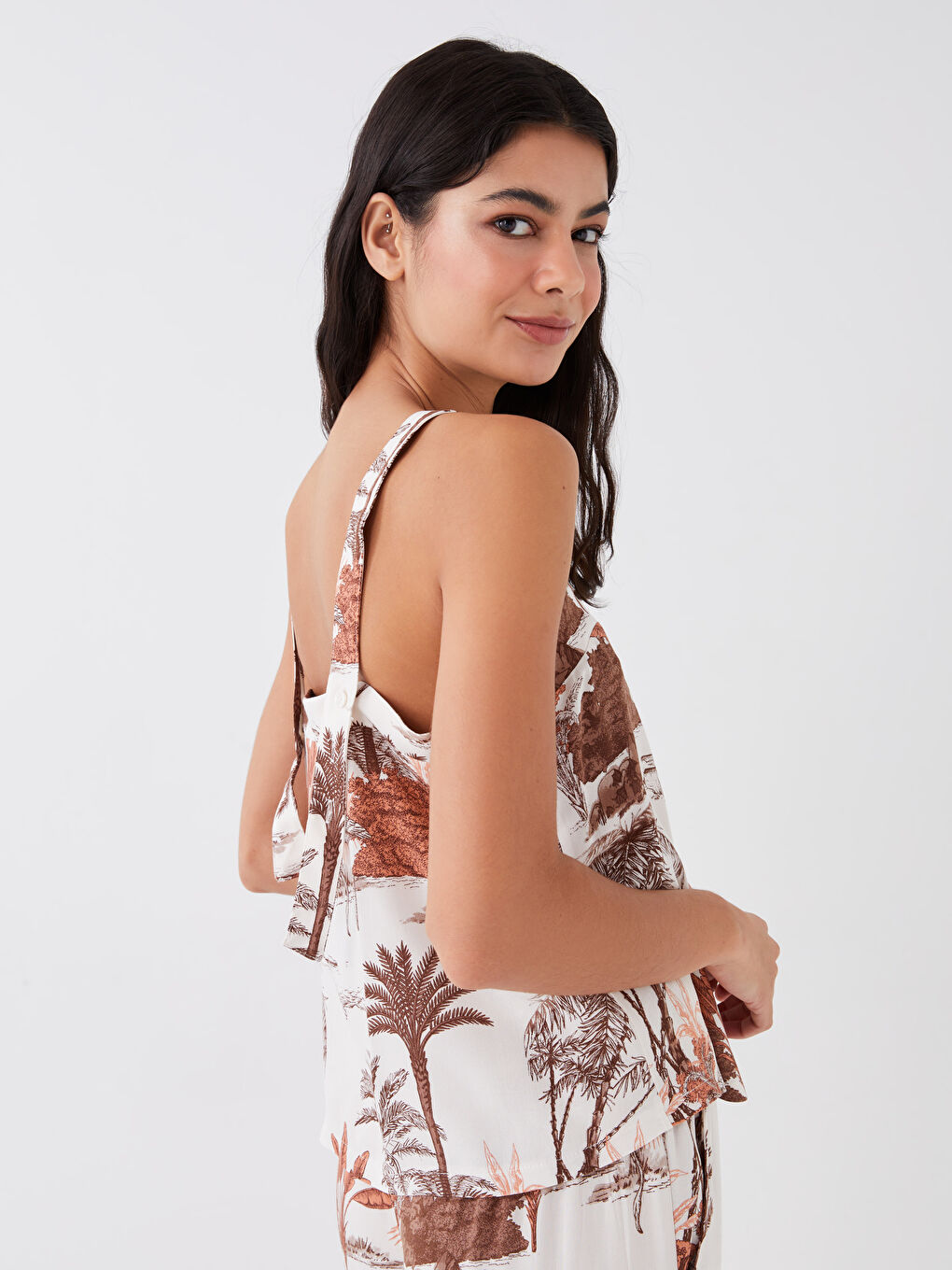 Square Collar Patterned Strap Women's Pajamas Set-2