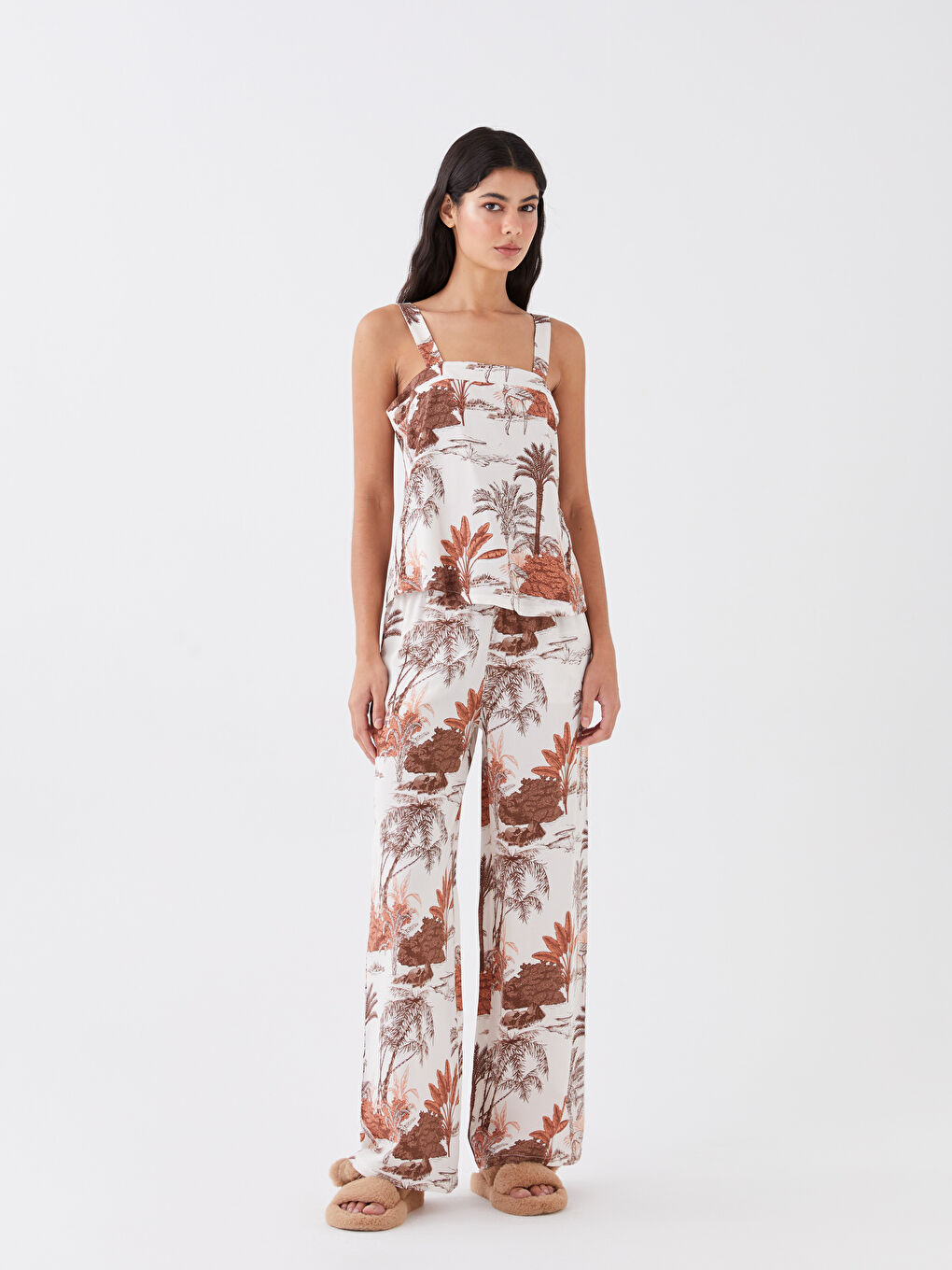 Square Collar Patterned Strap Women's Pajamas Set-3