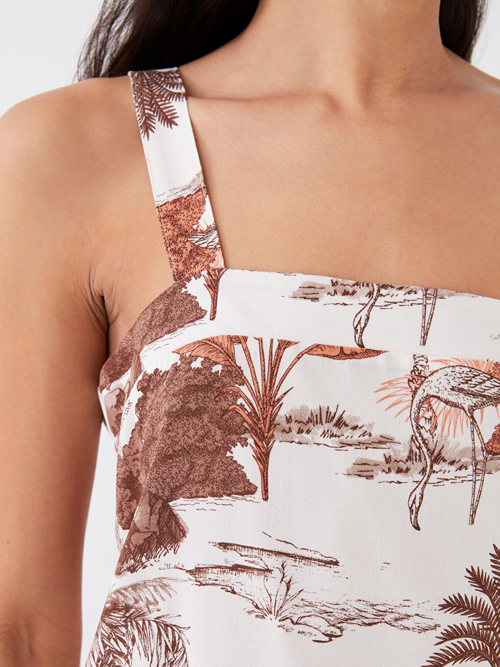 Square Collar Patterned Strap Women's Pajamas Set-4