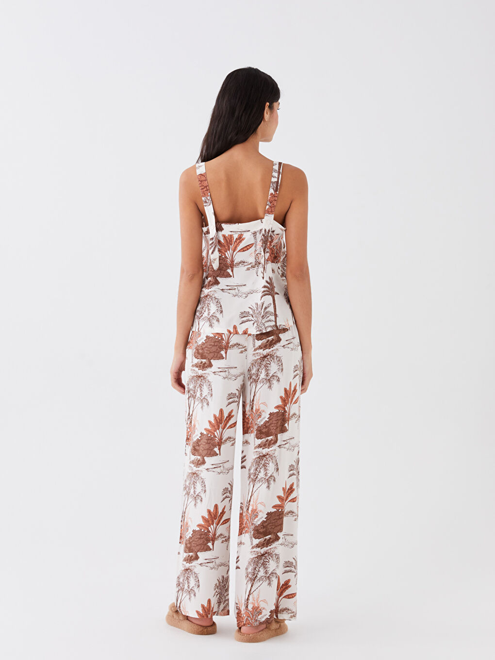 Square Collar Patterned Strap Women's Pajamas Set-5