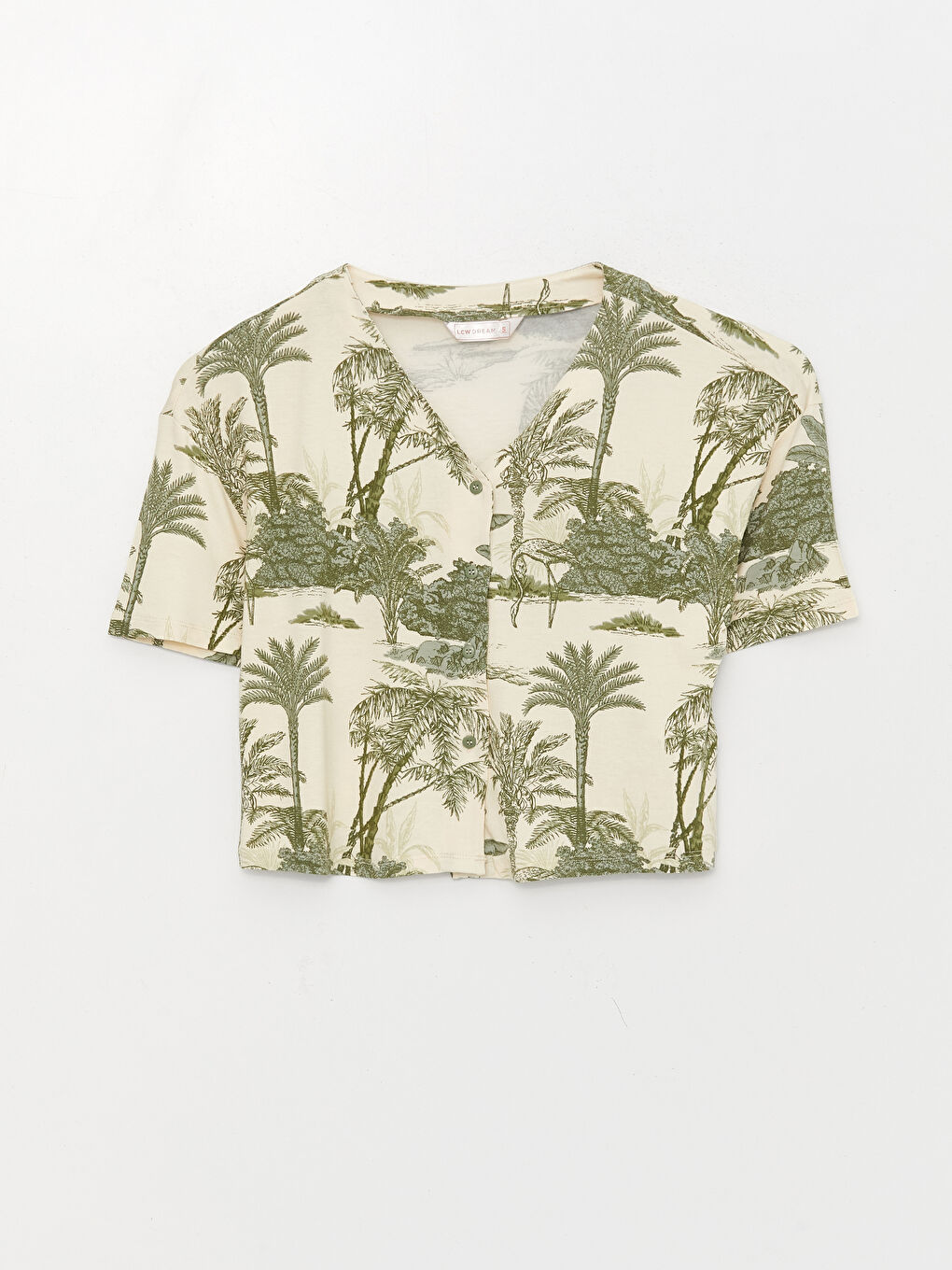 Haki V Yaka Desenli Kısa Kollu Kadın Pijama Takımı-1