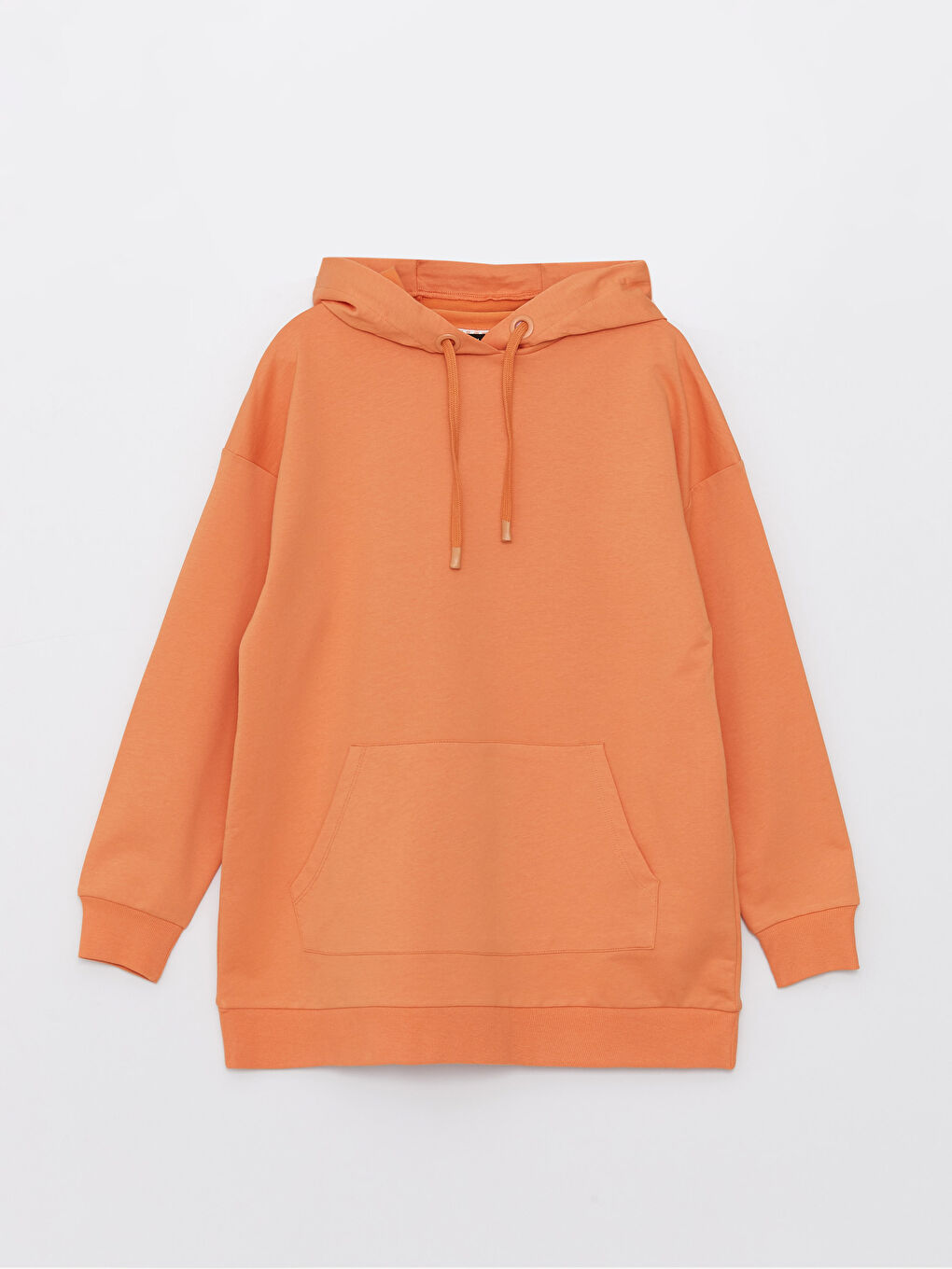 Turuncu Kapüşonlu Düz Uzun Kollu Kadın Sweatshirt Tunik-5