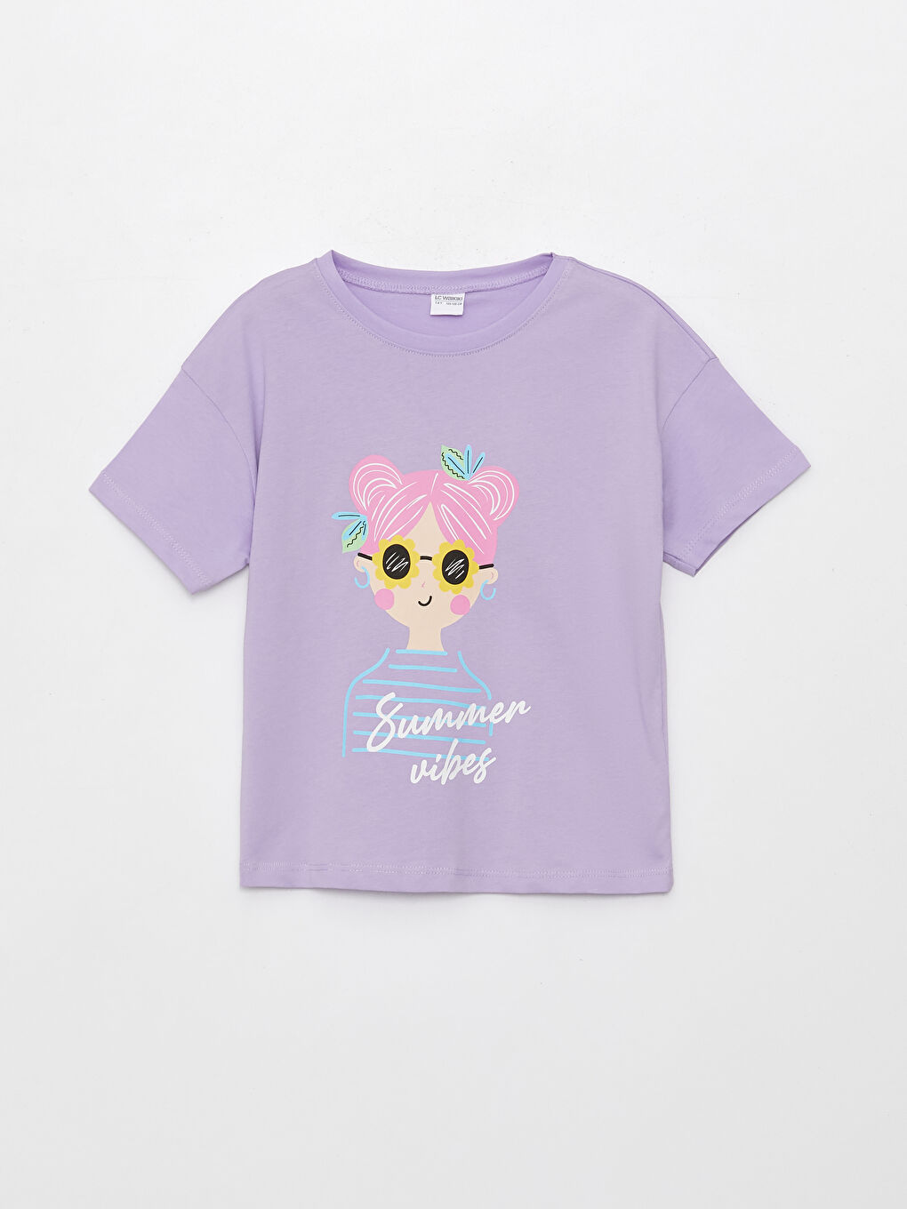 Crew Neck Printed Short Sleeve Girls' Pyjama Set-1