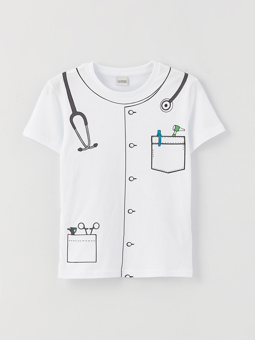 Beyaz Bisiklet Yaka Baskılı Kısa Kollu Erkek Çocuk Tişört