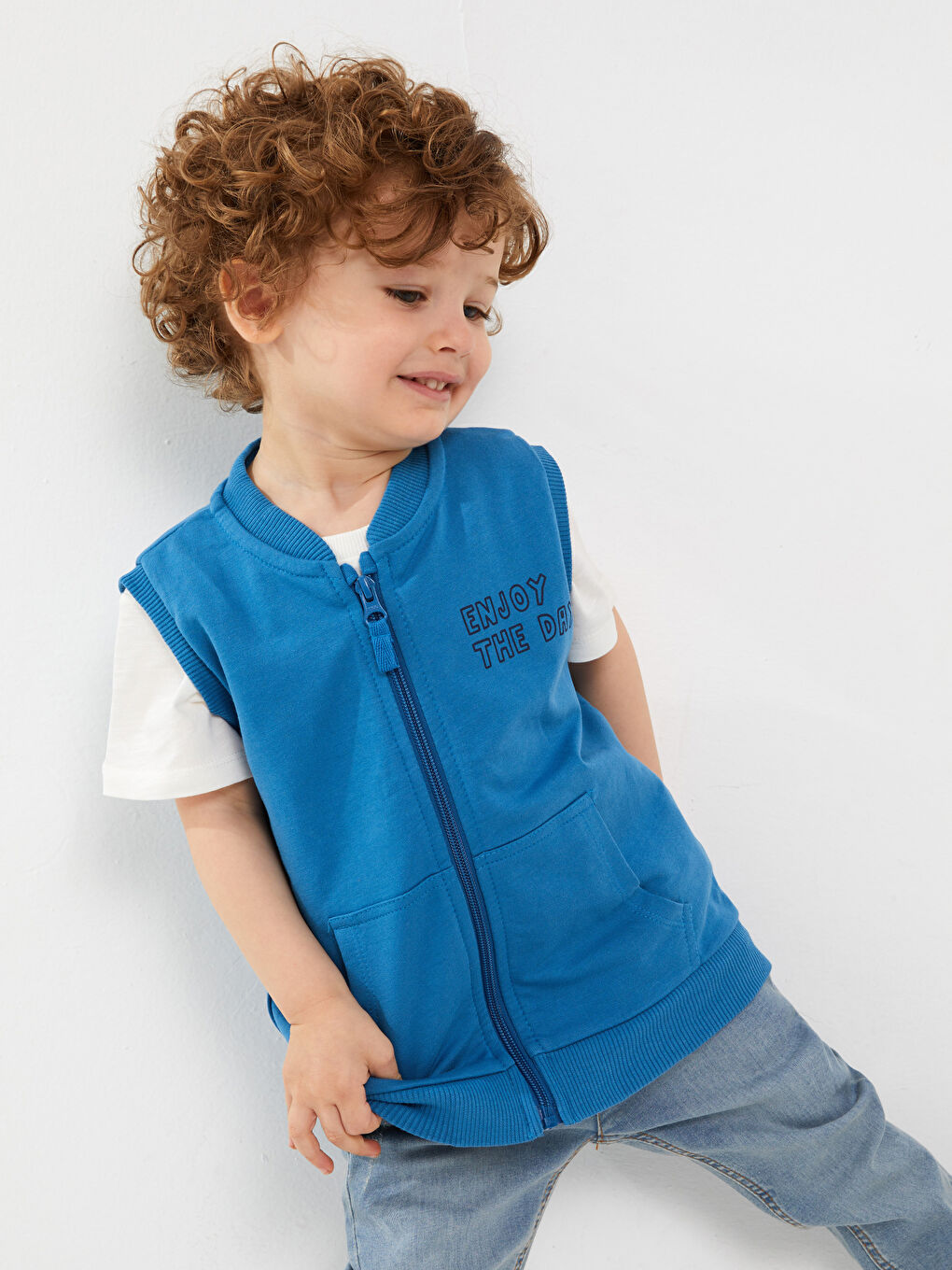 College-Kragen Bedruckte Baby Jungen Weste-1