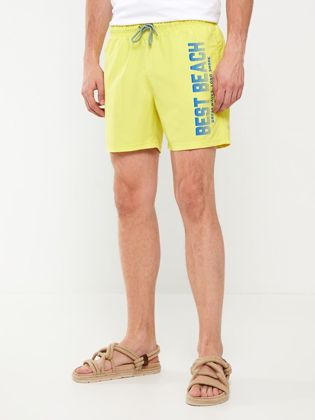Yeşil Kısa Boy Baskılı Erkek Deniz Şortu-2