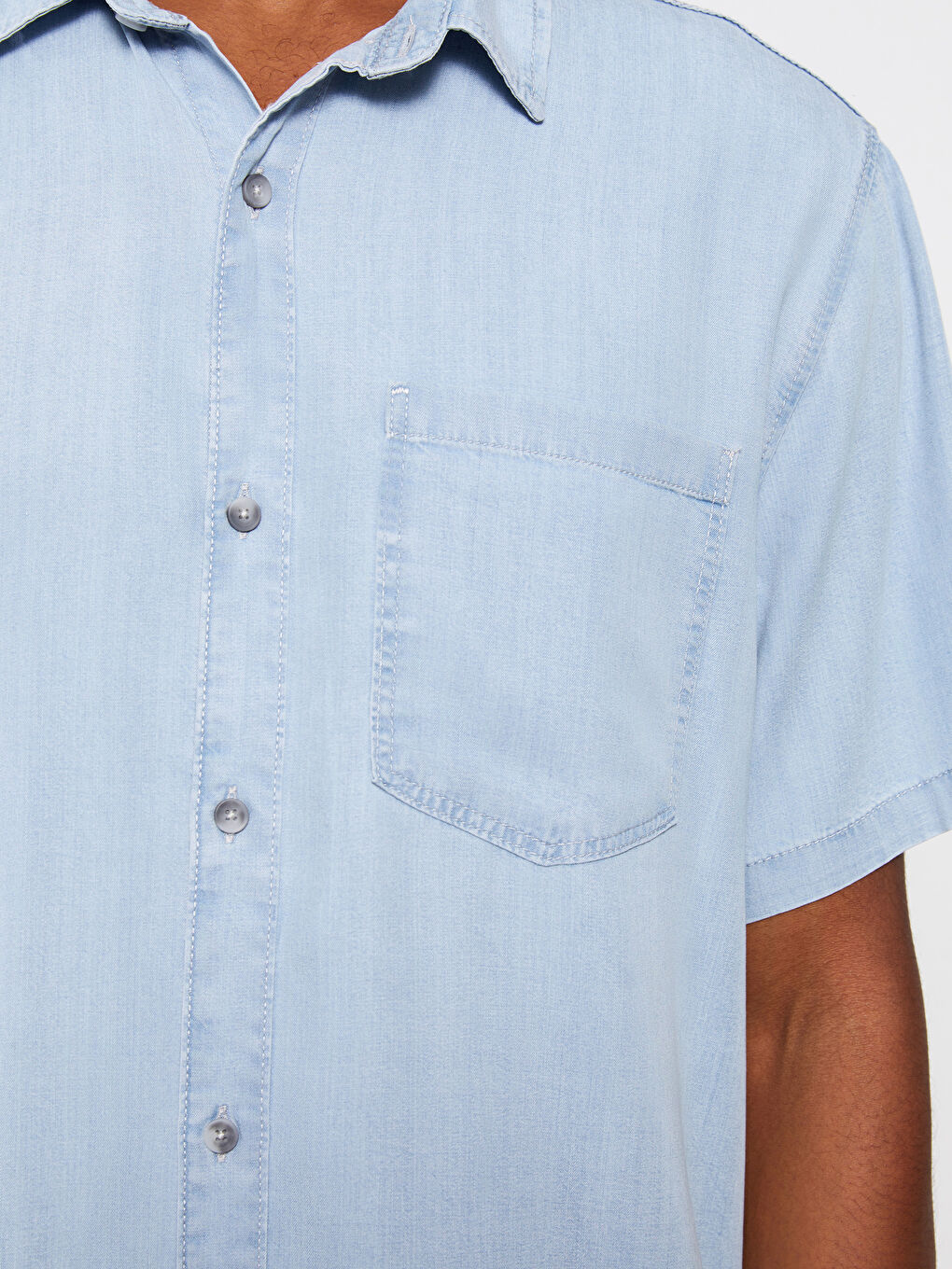 İndigo Rahat Kalıp Kısa Kollu Erkek Jean Gömlek-5