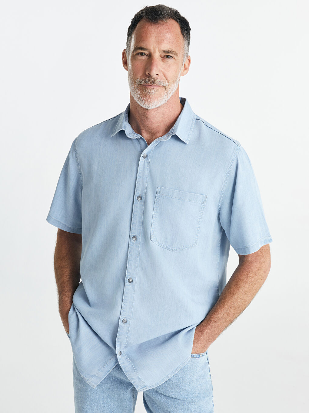 İndigo Rahat Kalıp Kısa Kollu Erkek Jean Gömlek