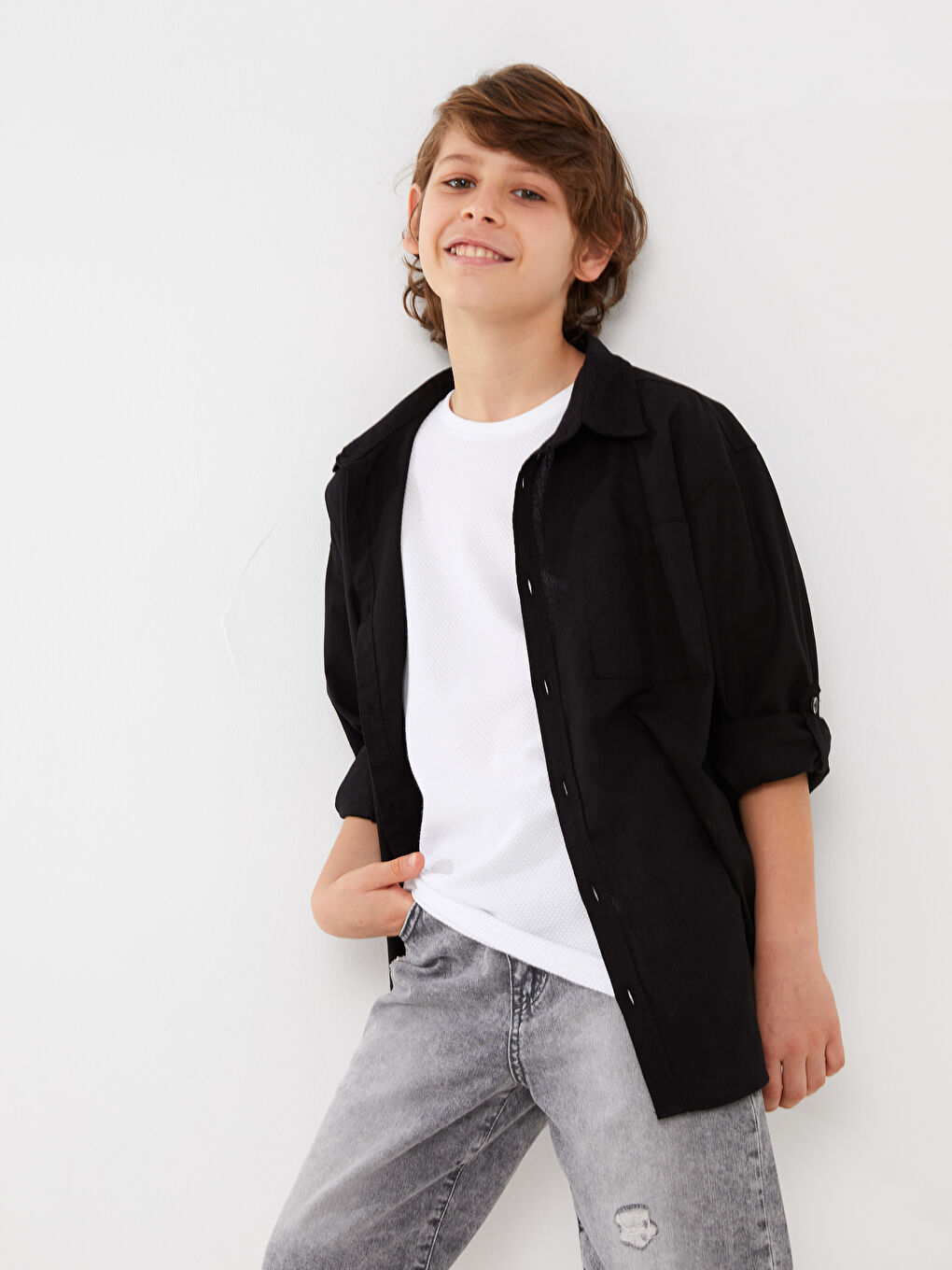 Chemise en Mélange de Lin Coupe Décontractée pour Garçons-1