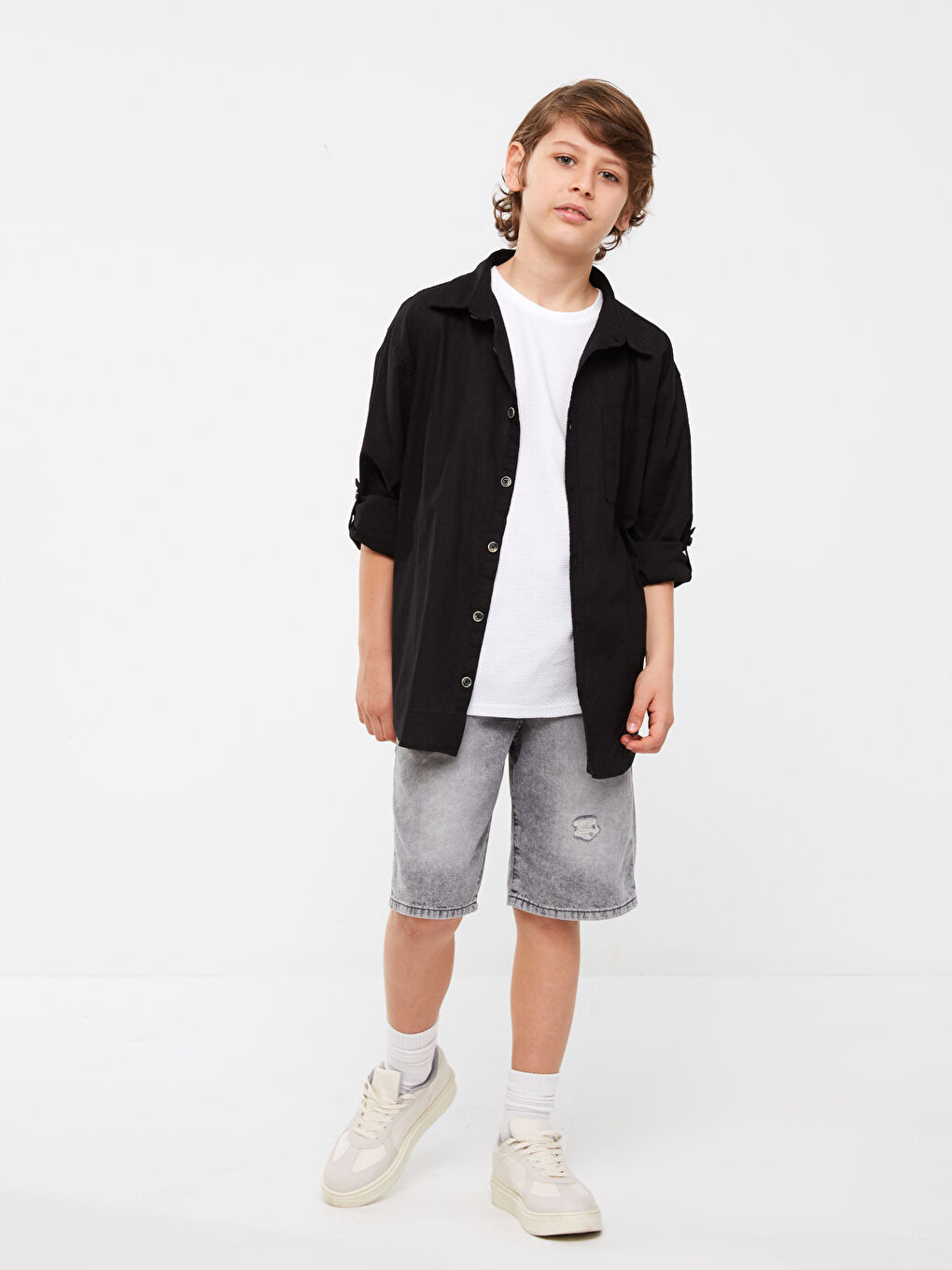 Chemise en Mélange de Lin Coupe Décontractée pour Garçons-2