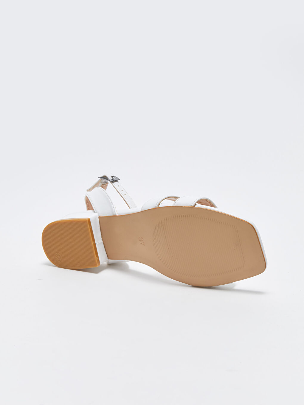 Beyaz Çift Bantlı Kadın Topuklu Sandalet-3