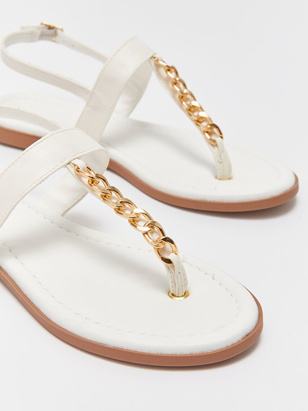 Bej Deri Görünümlü Kadın Sandalet-2